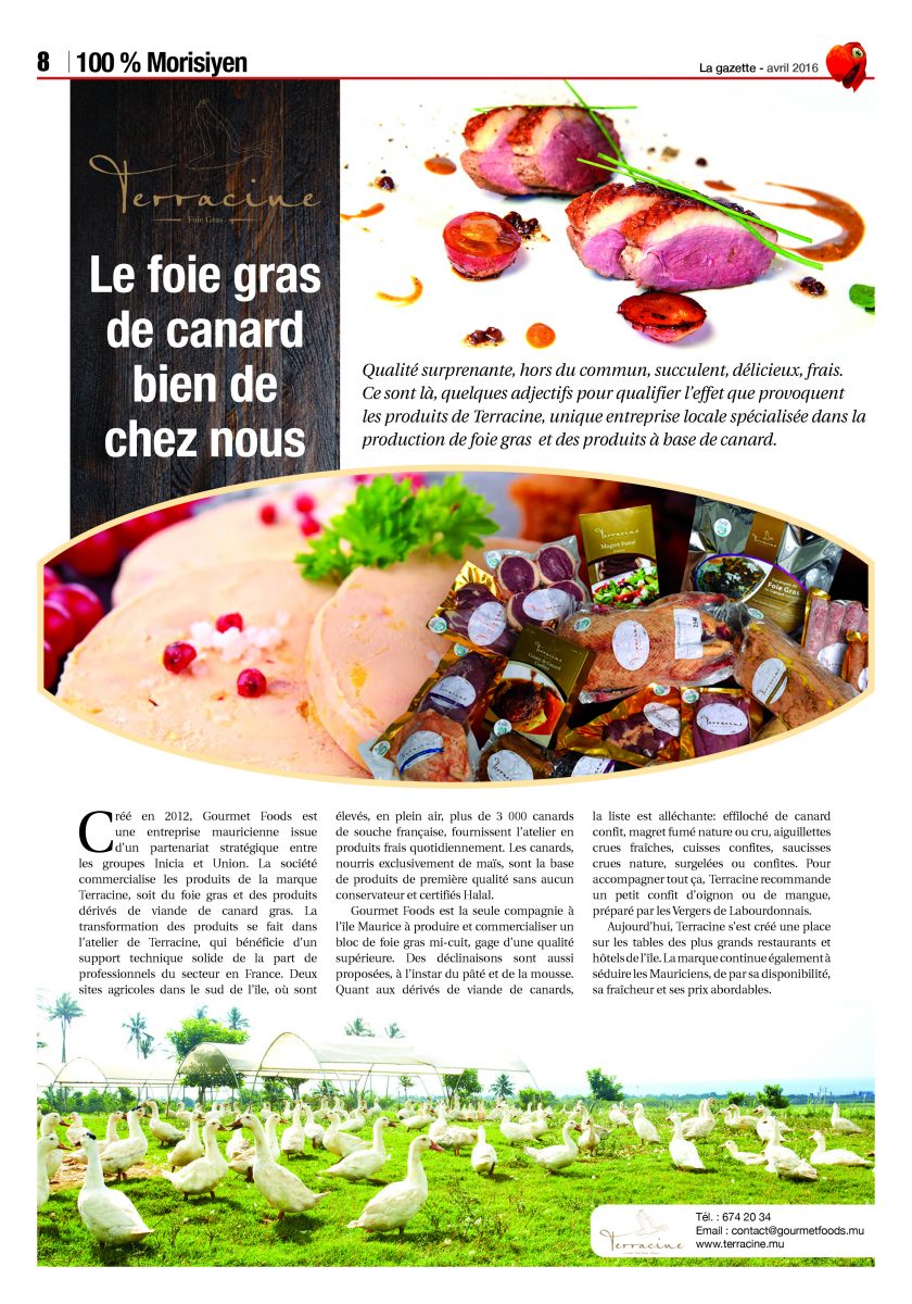 Terracine : le foie gras de l'île Maurice