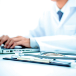 Close-up of a medical worker with laptop